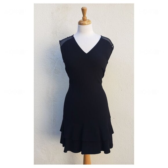 SANDRO Paris V Neck Black Mini Dress with Ruffle Hem - Picture 5 of 12